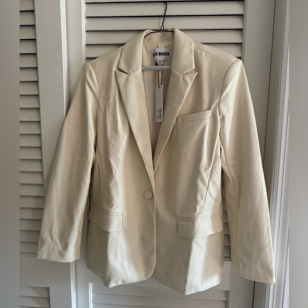 Ivory faux leather blazer